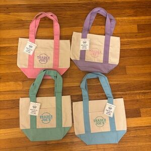 Set Of 4 Trader Joe's LIMITED EDITION Pastel Mini Canvas Tote Bags Easter NWT